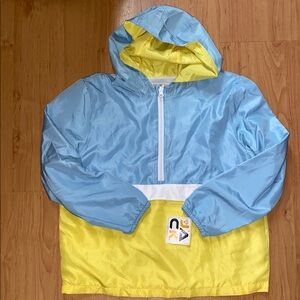 New JACK Boy’s 14/16 Blue and Yellow Hooded Windbreaker. NWT.